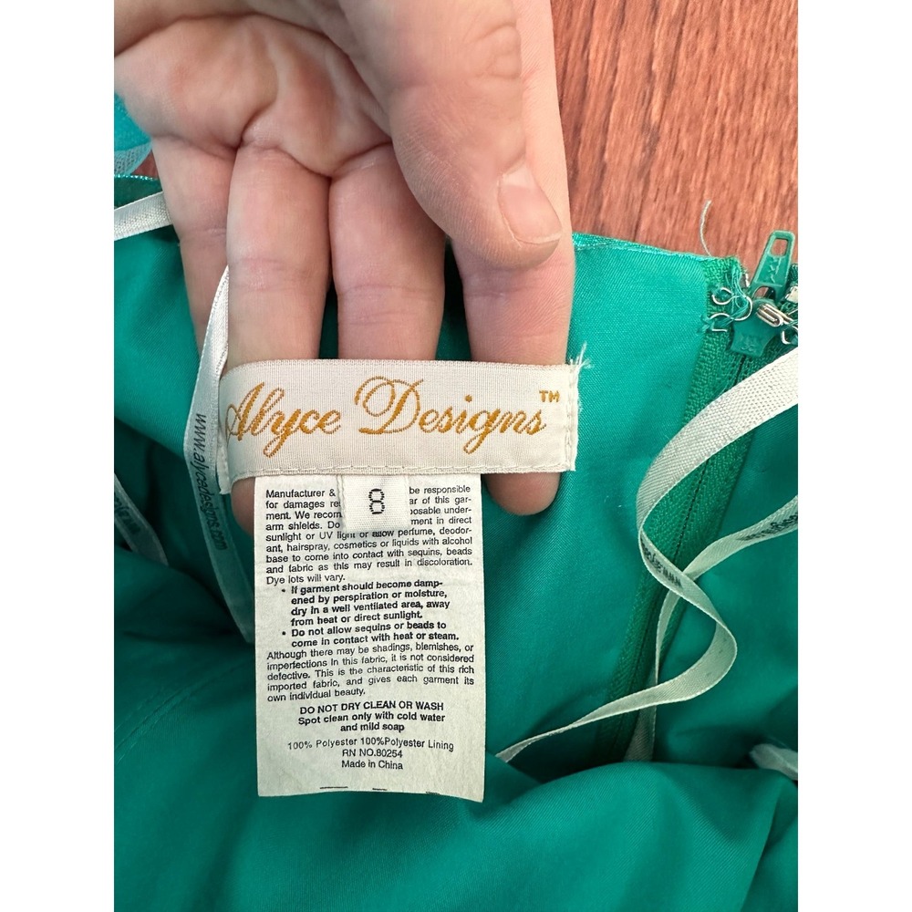 Vintage Luxury Alyce Designs Teal Green Glitter Puffy Tulle Princess Gown Dress - Picture 12 of 12